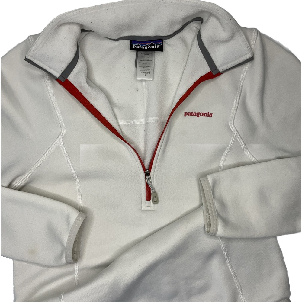 Patagonia Pullover Polartec 1/4 Zip Layer Sweatshirt Ivory Red Mock Neck Women S - Picture 3 of 12